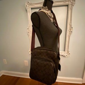 Coach Signature Leather Brown Flight Crossbody Bag